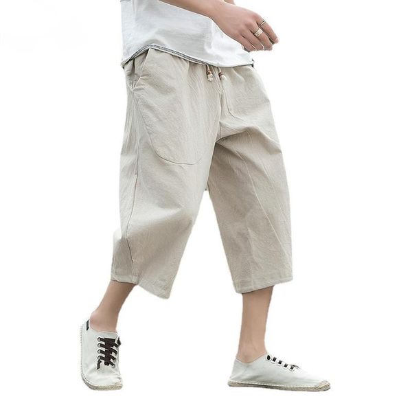 

men's pants casual harem 2021 summer style japanese and korean fashion loose cotton cropped, Black