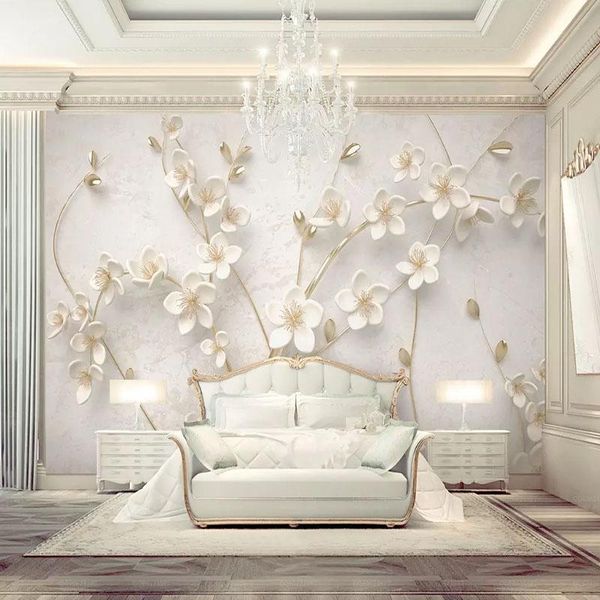 

p wallpaper european embossed golden plum mural wall cloth living room sofa home decoration waterproof wall paper for 3 d