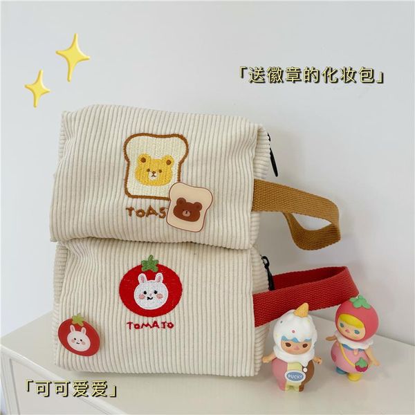 

cute toast bear cosmetic bag embroidered cartoon corduroy large capacity storage bag