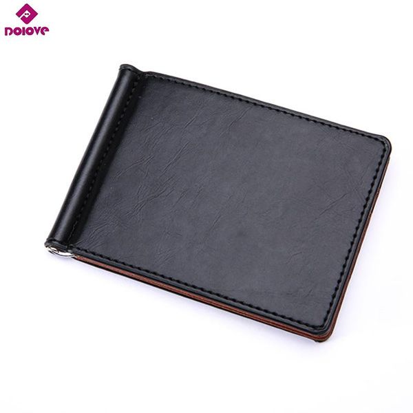 

wallets dolove brand solid simple mini men's leather wallet money clip with clamp slim purse card slots for man cards clutch, Red;black