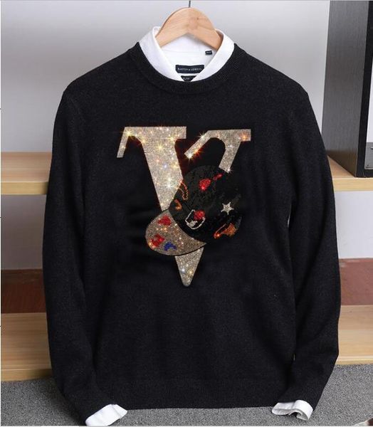 

2021 autumn solid color male diamond new knitted or crocheted designer sweater aexu, White;black