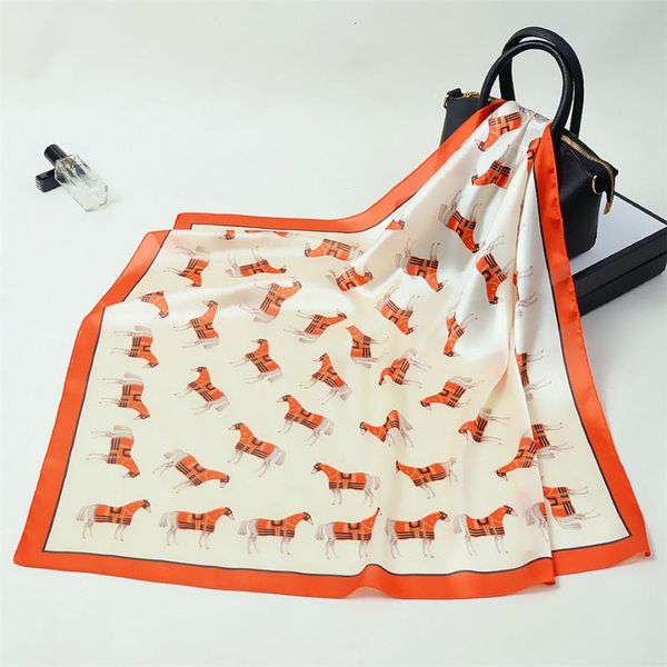 

scarves 53cm 2021 horse print brand square scarf women kerchief fashion neckerchief turban silk feeling winter for ladies, Blue;gray
