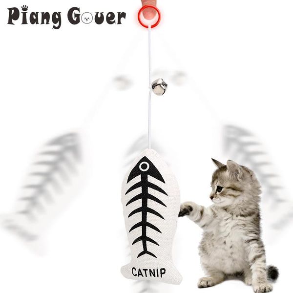 

cat toys 2pcs/lot hang fish bone toy with small bell funny teaser pet