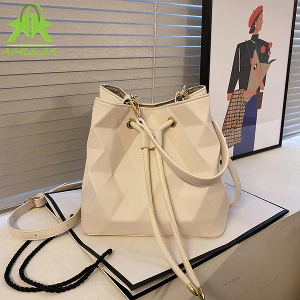 

evening bags fashion geometric pattern bucket bag solid color shoulder casual pu leather crossbody simple women
