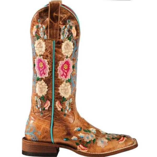 

boots 2021 women's ethnic style embroidery low heel fashion 35-43 large size tube knight women, Black