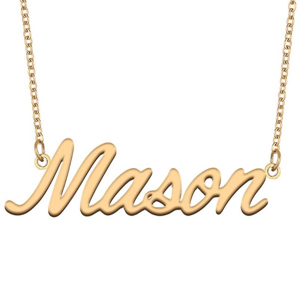 

pendant necklaces mason name necklace for women stainless steel jewelry 18k gold plated nameplate femme mother girlfriend gift, Silver