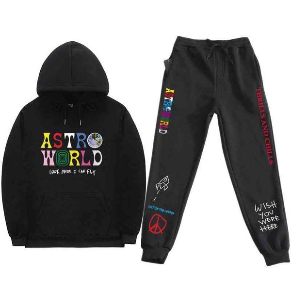 

selling travisscotts astroworld men's and women's hooded sweater leisure set, Black