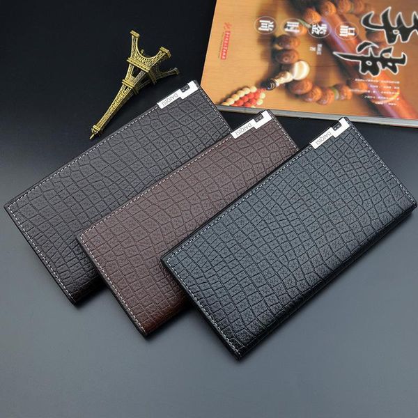 

wallets 2021 men's wallet long three fold vertical open soft leather clip multi large capacity men card bags, Red;black