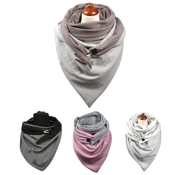 

winter solid color triangle scarf with button clip thicken warm windproof neck shawl wrap thermal blanket poncho, Blue;gray