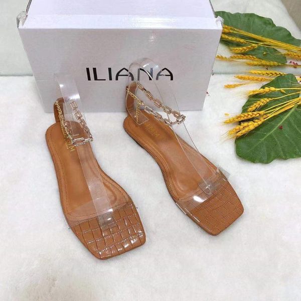 

slippers sandals in europe and america fashion crystal chain buckle 2021 red summer transparent women's, Black