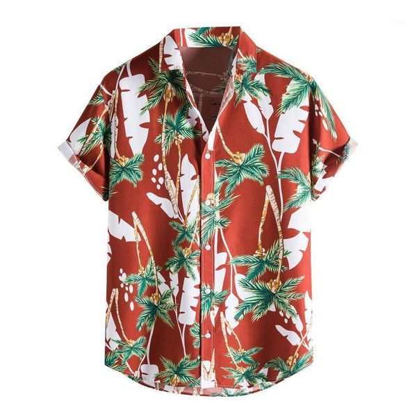 

men's casual shirts beach men summer vacation camisas para hombre coconut tree printed short sleeve button down hawaiian for s-2xl, White;black