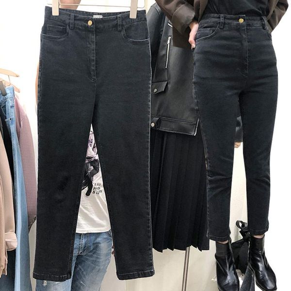 

women's jeans woman pants black plus size high waist autumn winter slim-fit straight-leg pantalones vaqueros mujer, Blue