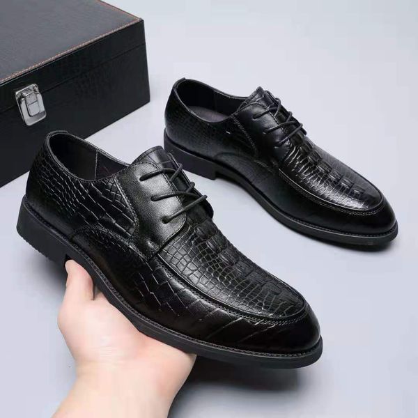

2021 autumn single shoes men's formal leather layer cowhide busins round head lace up, Black