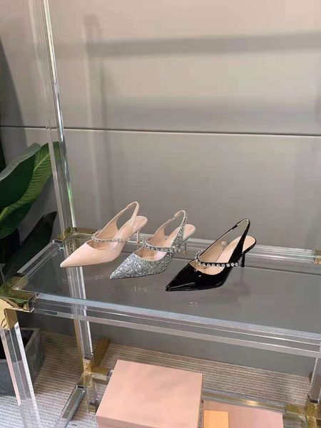 

luxury dress shoes 2021 baotou sandals fairy summer temperament back empty single sho pointed miao fine heel high heels, Black