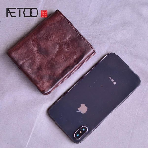 

wallets aetoo vegetable tanned leather simple wallet, vintage handmade soft short wallet ultra-thin men's, Red;black