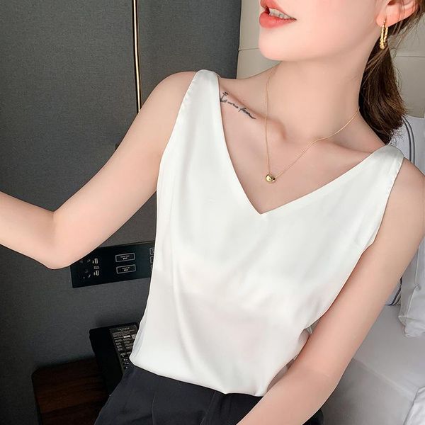 

women's tanks & camis 2021 silk sling vest for women harajuku all-match inside camisole office ladies vintage elegant thin section tank, White