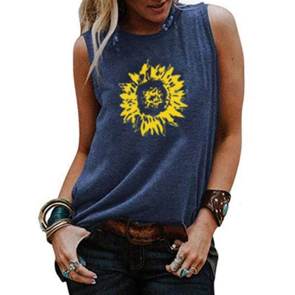 

sunflower print women tank summer casual sleeveless t-shirt pullovers women sleeveless tanks crop haut femme, Gray