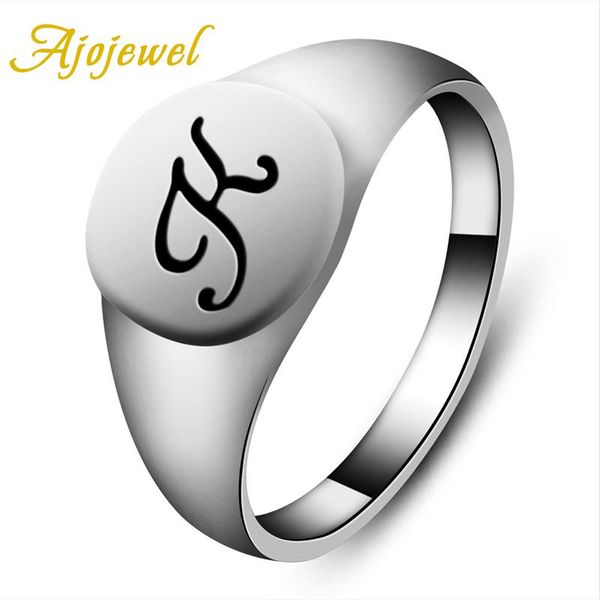 

cluster rings ajojewel us size 7.5-11.5 classical enamel black "k" jewelry women fashion letter ring for men, Golden;silver