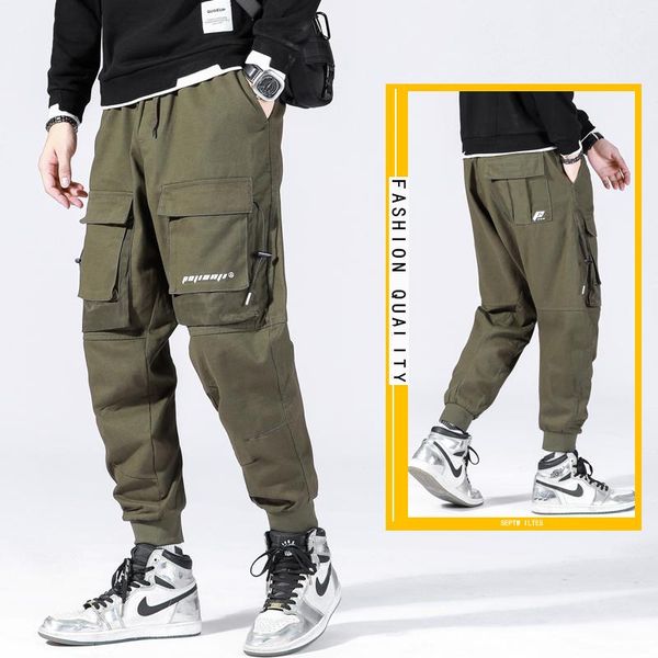 

men's pants cargo men trousers casual street joggers trend cropped, Black
