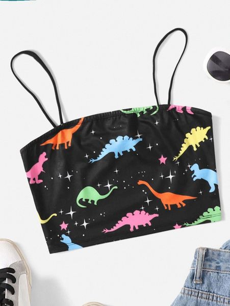 

star & dinosaur print cami 98q8#, White