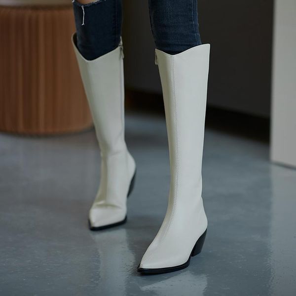 

boots 2021 autumn and winter leather handmade custom knight pointed toe full high, Black