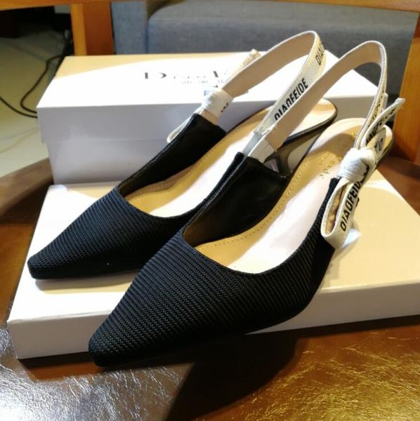 

letter bow knot high heel shoes women runway pointed toe low heel shoes woman gladiaor sandals lady brand design mesh flat shoes, Black