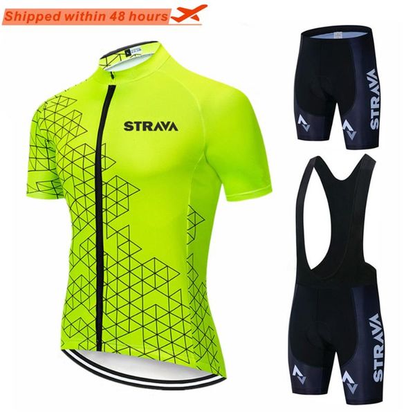 

racing sets 2021 fluorescence strava pro bicycle team short sleeve cycling jersey set summer breathable clothing, Black;blue