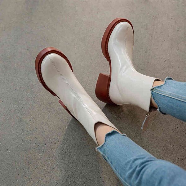 

dress shoes qutaa 2022 square high heel fashion mid calf boots autumn winter cow leather round toe zipper women size 34-41 bhu7, Black