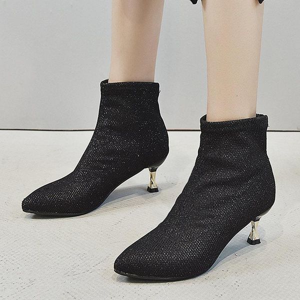 

boots nice brand ankle women autumn retro style party dress shoes woman office lady high heels formal pumps, Black
