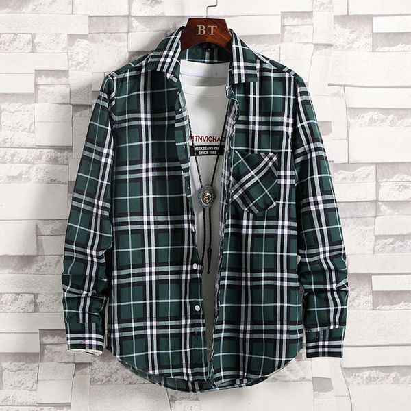 

2020 spring and autumn korean long sleeve plaid handsome trend versatile men's shirt large casual coat, White;black