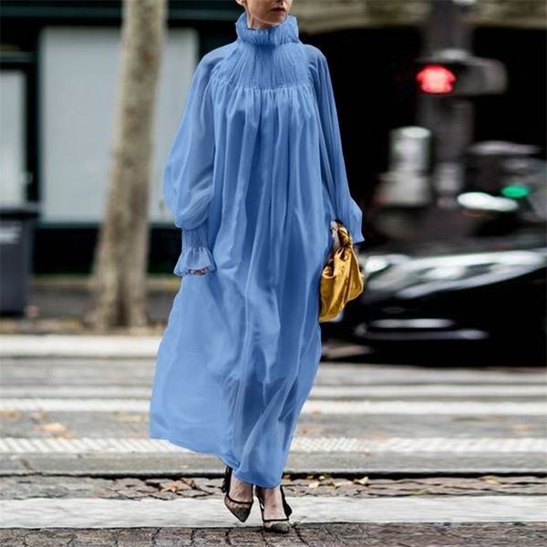 

maxi dress 2021 vonda women casual long sleeve solid color dresses loose elegant beach sundress femme party vestidos, Black;gray