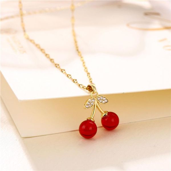 

pendant necklaces brand jewelry cherry girl's clavicle titanium steel mesh women vintage party for girls, Silver