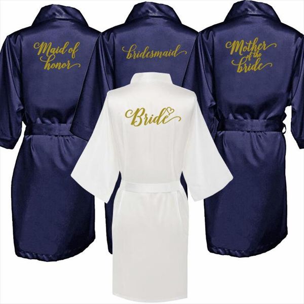 

navy blue bride robe satin womens sleepwears bridal pajamas wedding bridesmaid mother sister of the groom robes, Black;red