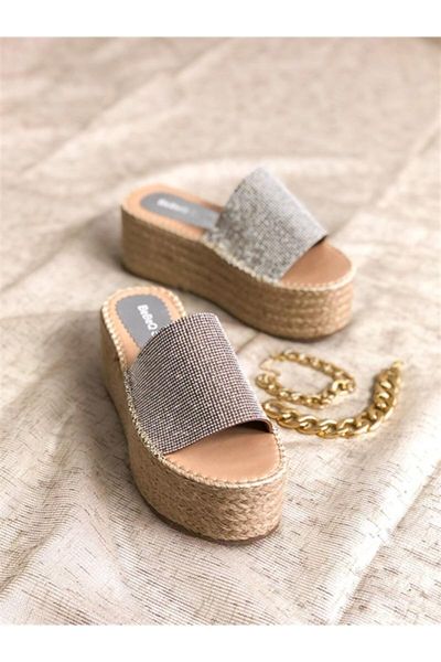 

slippers milano silver gemstone single band straw thick bottom female, Black