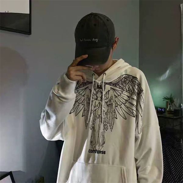

2021 new hip hop dos moda casual outono anjo impresso streetwear punk hoodies homens camisolas do hoodie engraado high street k0oi, Black