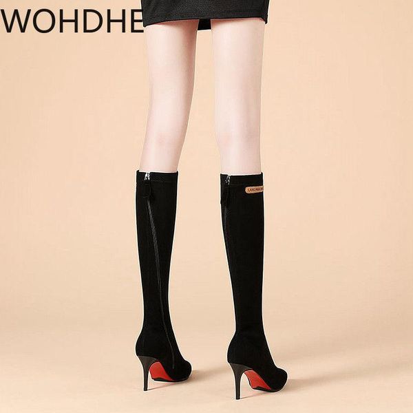 

boots wohdhe 2021 women shoes high heels red bottom over the knee leather fashion beauty ladies long bootie size 34-39, Black