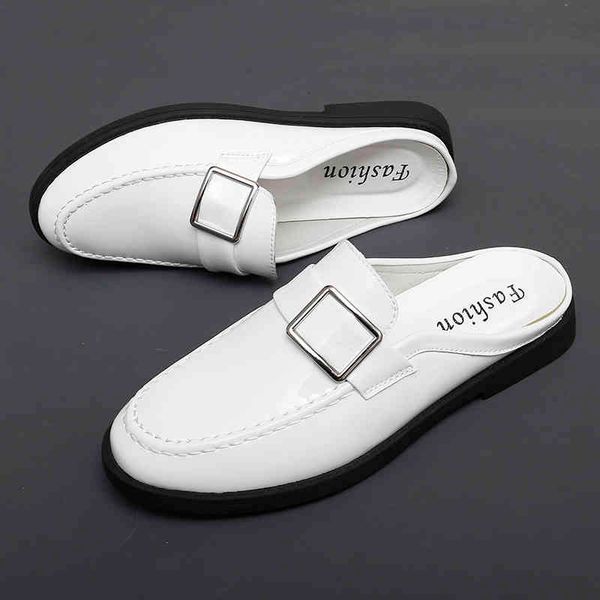 

dress shoes preto branco meia sapatos para homens de couro patente mules slizamento em casuais moda sem costas mocassins nle0, Black