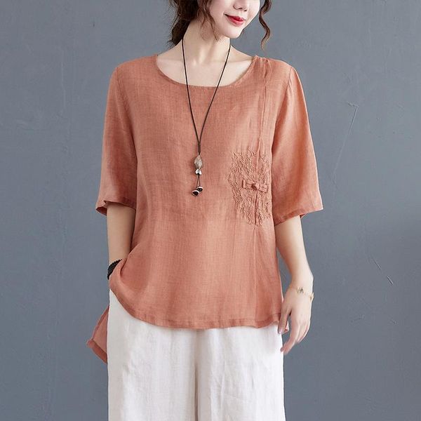 

ethnic clothing chinese traditional style kimono women cotton linen shirt blouse vintage ladys solid oriental hanfu stage show, Red