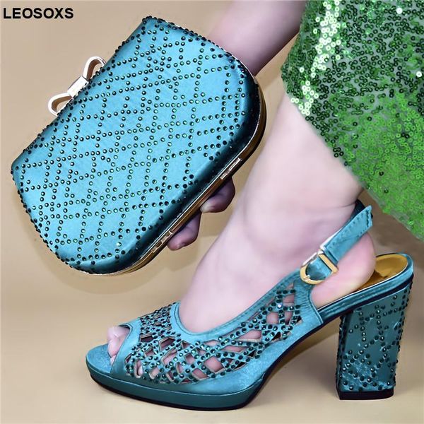 

dress shoes latest design italian with matching bags fashion 2021 high heel women and set decorated rhinestone, Black
