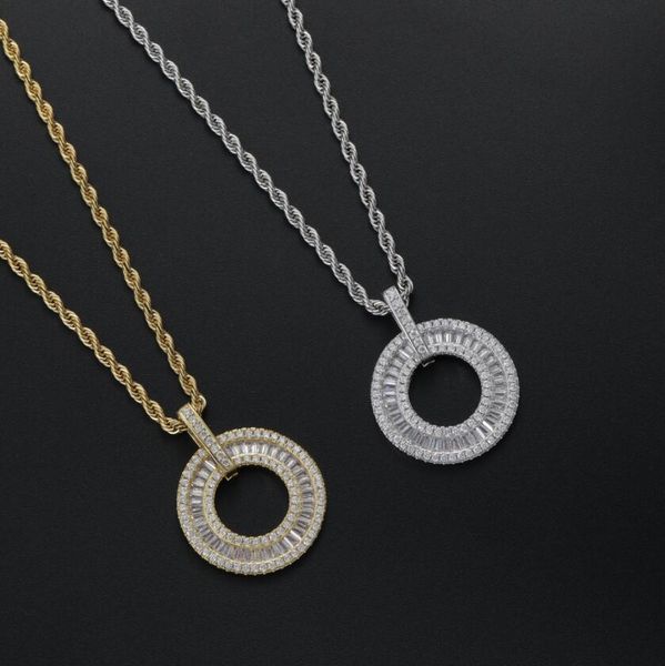 

hip hop rock cubic zirconia paved bling ice out o shape circle pendants necklaces for men women rapper jewelry, Silver