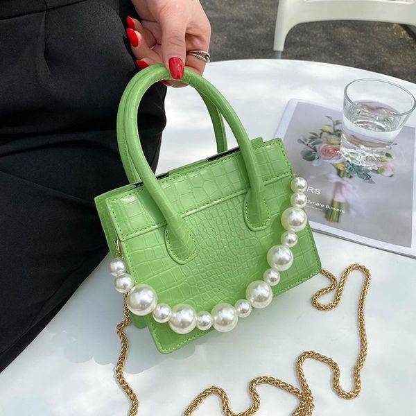 

evening bags luxury women stone pattern leather chain crossbody 2021 female green orange pearl shoulder handbags purses aac a main