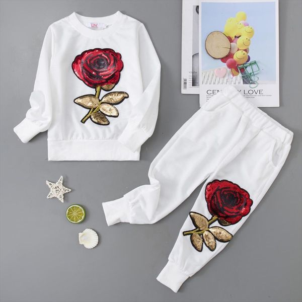 

tracksuit for children clothing autumn toddler girls clothes set 2pcs outfit kids sport suit, White