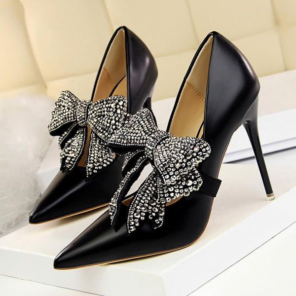 

dress shoes brand rhinestone butterfly-knot woman extreme high heels wedding pumps famous pointed toe ds-b0190, Black