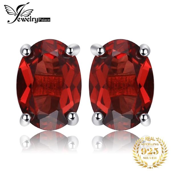 Saplama Jewelrypalace 2CT Oval Hakiki Garnet Küpe Kadınlar Için 925 Ayar Gümüş Kore Küpe Moda Takı 2021