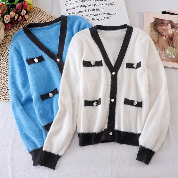 

women solid striped knitting cardigan korean v neck loose casual buttons autumn winter fashion long sleeve cardigans, White;black