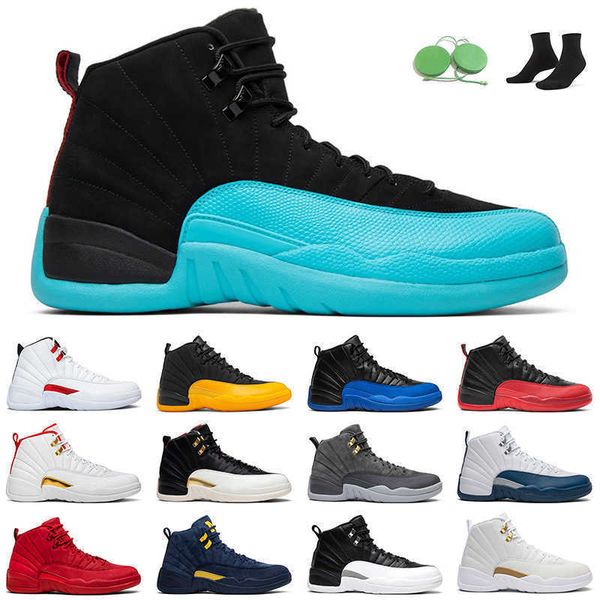 

12s gamma blue men basketball shoes jumpman 12 twist reverse flu game indigo university gold outdoor mens trainer