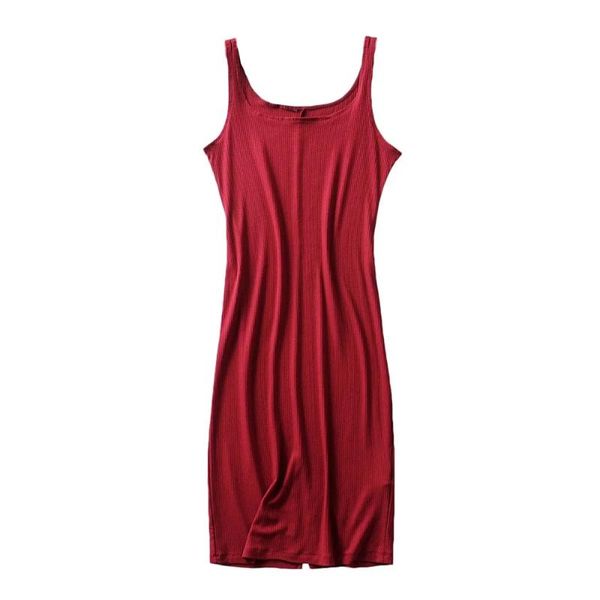 

casual dresses 2021 summer bodycon women knit tank elastic slit split bag hip vestidos sleeveless strap vest midi dress, Black;gray