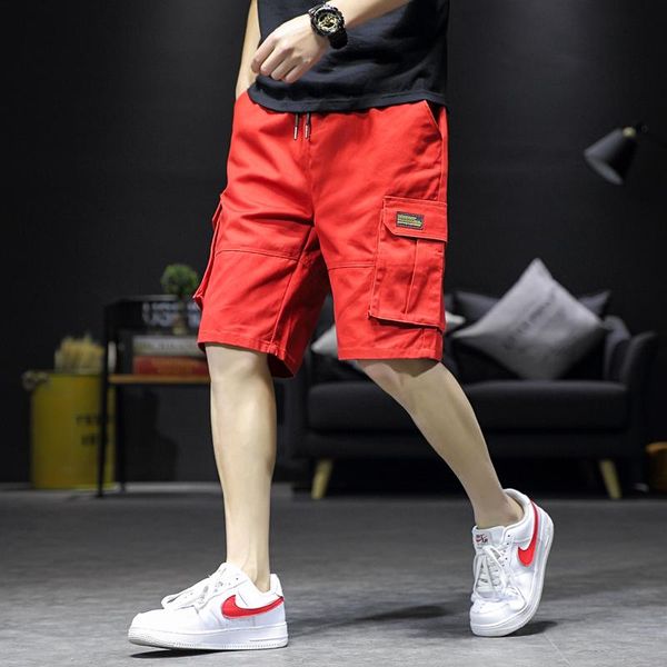 

2021 new overalls red eu mens casual male loose work shorts outdoor sports half length sweatpants m-5xl k1961, White;black