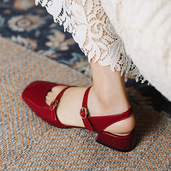 

big size 43 fashion 2 buckles square heels comfortable office lady dating shopping casual ankle-strap shoes sandals, Black