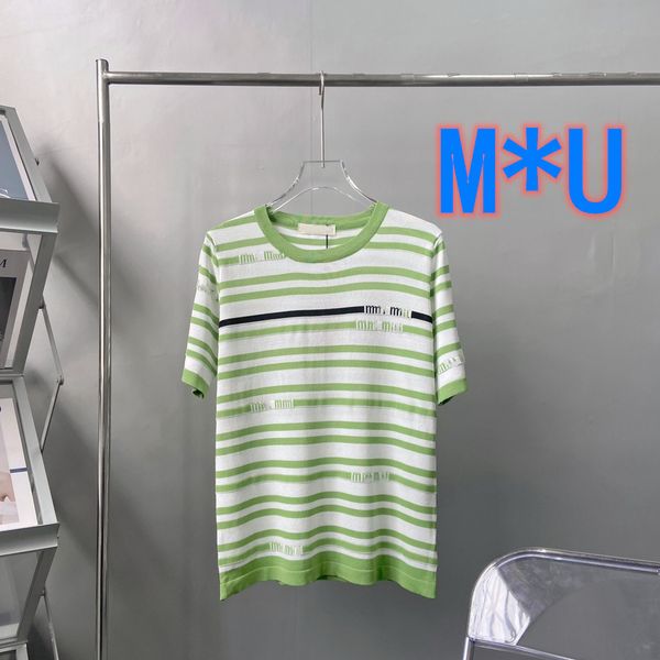 

design clothing  * u miaojia 2021 summer new jacquard letter stripe soft round neck short sleeve t-shirt blouse, White